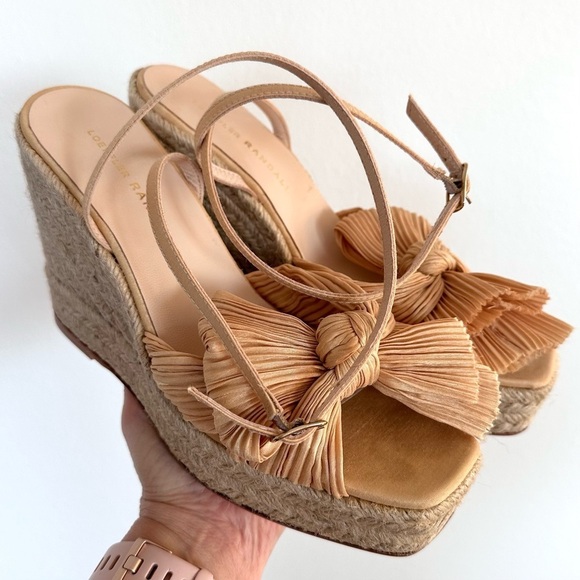 Loeffler Randall Peri Tan Wedge Sandals with Bow Detail - Picture 3 of 11